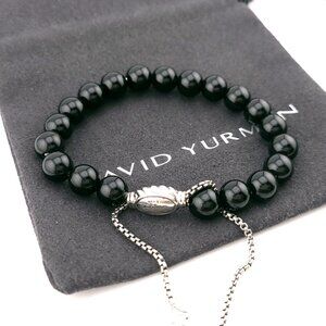 David Yurman Sterling Silver 8'mm Black Onyx Spiritual Bead Bracelet Adjustable